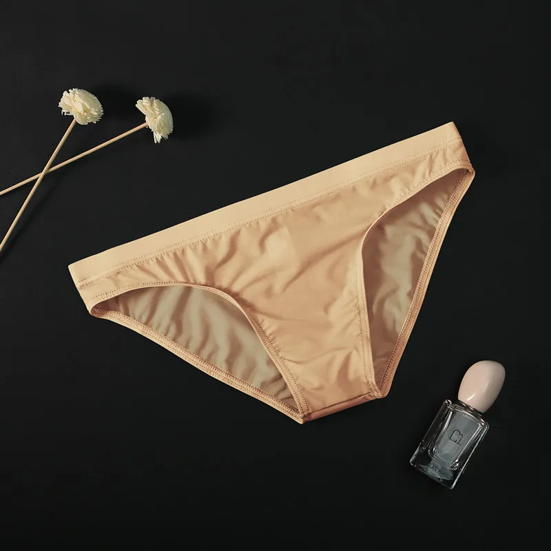 Sexy Mens Low Waist Ice Silk Raised Pocket Fabric Solid Color Transparent Bikini Tight Breathable Underwear Pump 250417