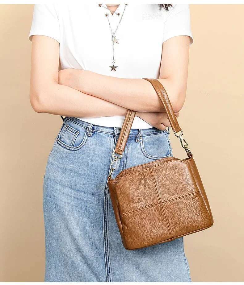 Genuine Leather Women Underarm Versatile Shoulder Handbag Cowhide Female Crossbody Bag