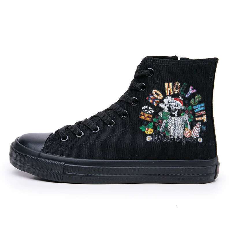 Spring new round toe high-top cross-lace-up fashion print canvas flat heightening casual daily large-size women's shoes
