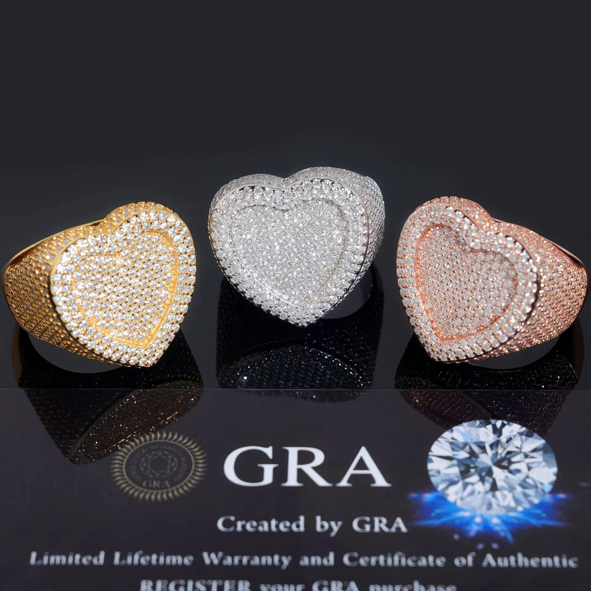 Hip Hop Ring Pass Diamond Tester Iced Out Sterling Silver Gold Plated Rappers Jewelry VVS Diamond Moissanite