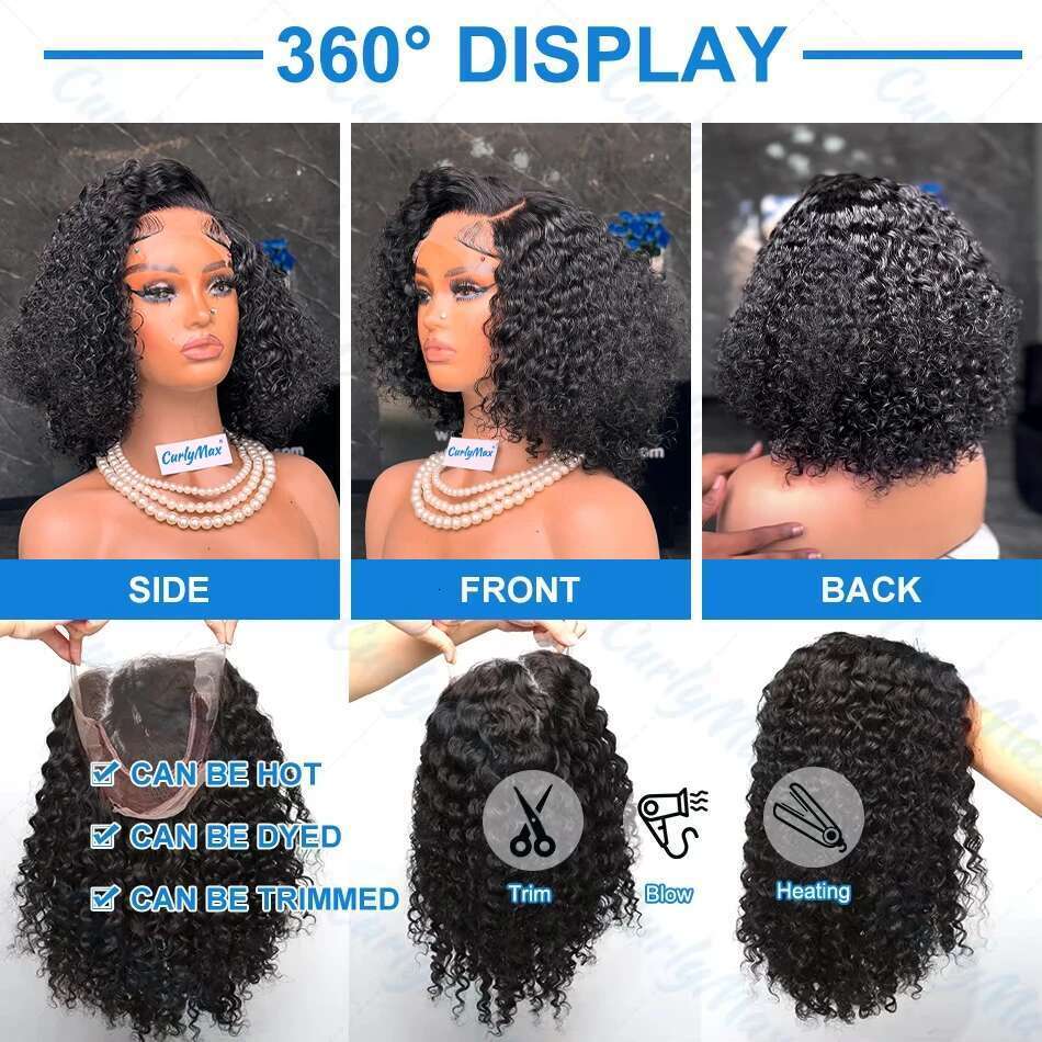 Brazilian Short Bob 13X4 Frontal Human Hair Wigs Deep Wave 13X6 HD Transparent Lace Front Curly 5X5 Closure Wig For Women