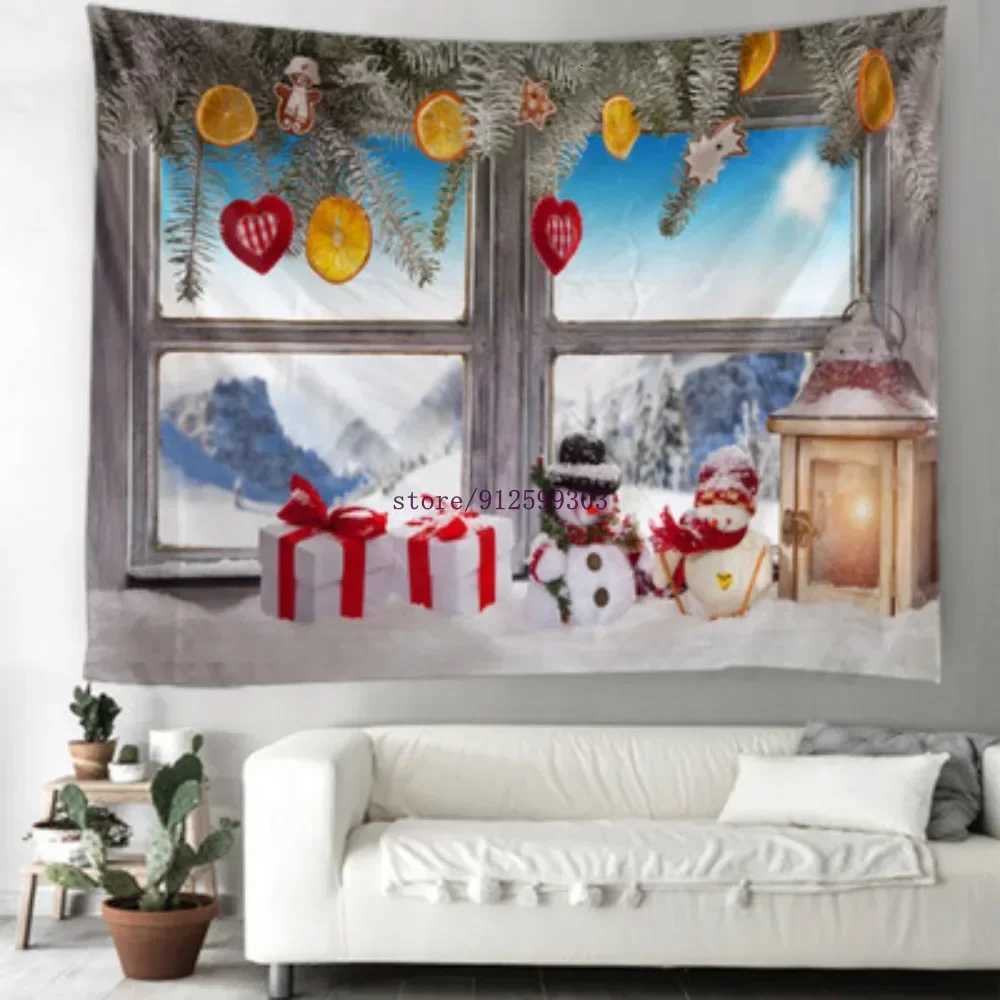 Home decoration christmas tapestry snowflake santa winter night fireplace print wall decoration tapestry 230x180cm tapizM251125