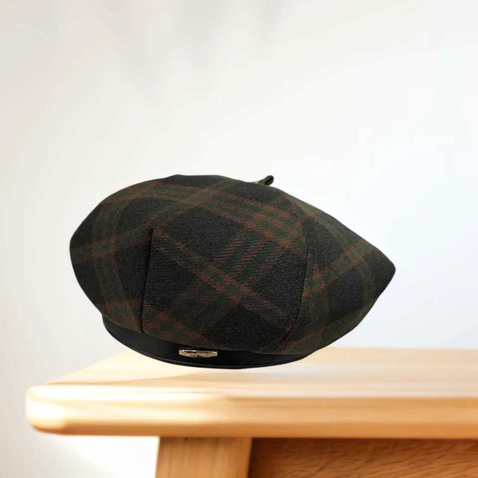 Retro British Plaid Beret Hat Womens Autumn Winter Korean Style Casual Painter Cap Simple Woolen Fashion Girl Hat J251125