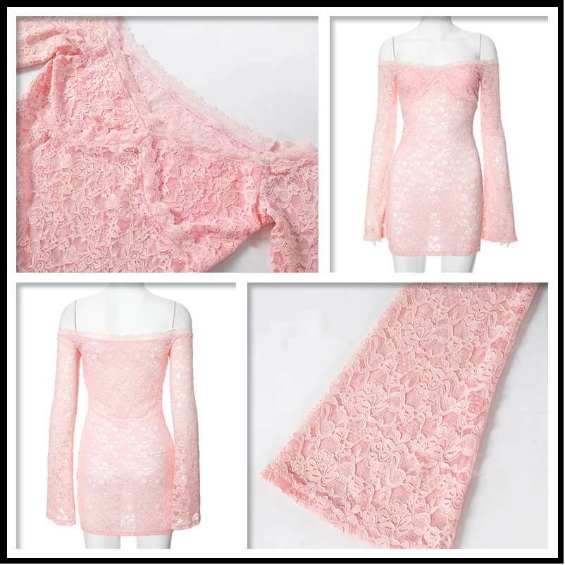 Dongdumaoyi Townlike Perspective Lace Sexy Party Dress Women Off Shoulder Mini Autumn Winter Slim Bodycon Dresses Vestidos
