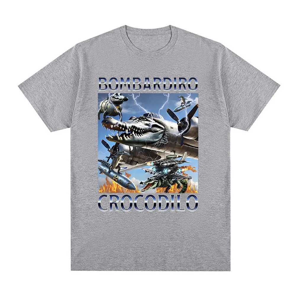 Bombardiro crocodile airplane bomber funny meme T-shirt mens casual cotton short sleeved T-shirt comfortable T-shirt W250425