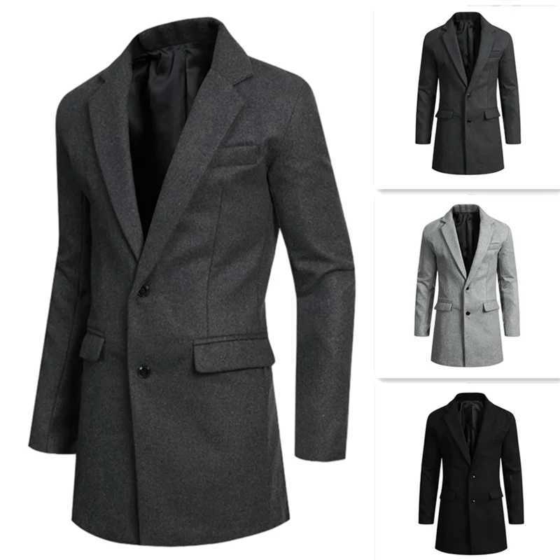 Winter Mens Jackets Officewear Outerwears Smart Casual Suit Lapel Coat Solid Jackets Man Mid-length Mens Single-Breasted SuitsT251125