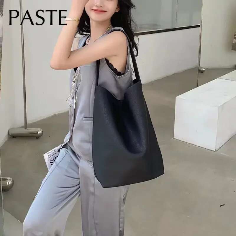 Designer Bag 100% Soft Shoulder Female Big Natural Real Cow Women Leather Handbags Bucket Ladies Tote Hand Bags Grey