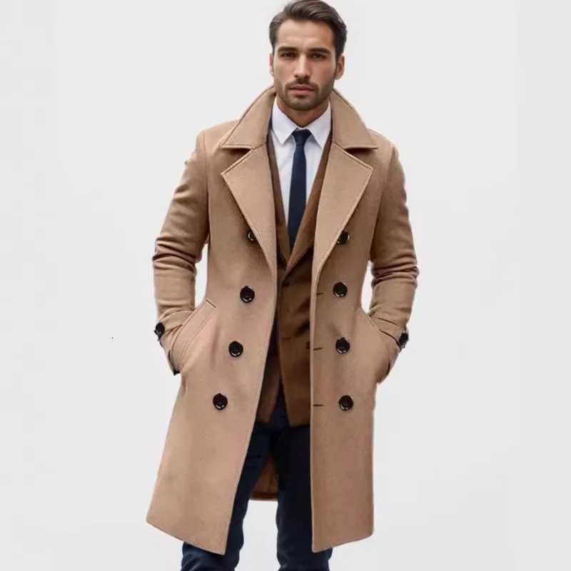 Luxury Tweed Coat Men Autumn Winter Overcoat Mid-length Windbreaker Double-breasted Slim Lapel Jacket Outerwear Men Clothing NewT251125
