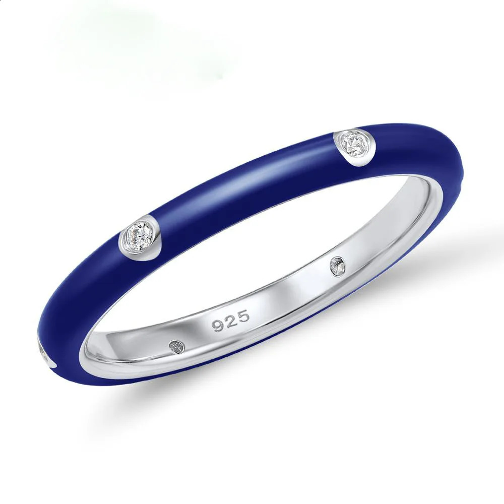 925 silver WomenS Ring Silver Colorful Rainbow Zircon Eternal Stackable Ring Fashion Jewelry Hand Enamel 250425