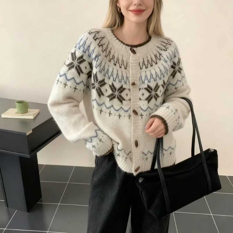 Korean New Elegant Retro Jacquard O Neck Long Sleeved Womens Sweater Spring Autumn Fashion Casual Versatile Knitted Cardigan 12T251125