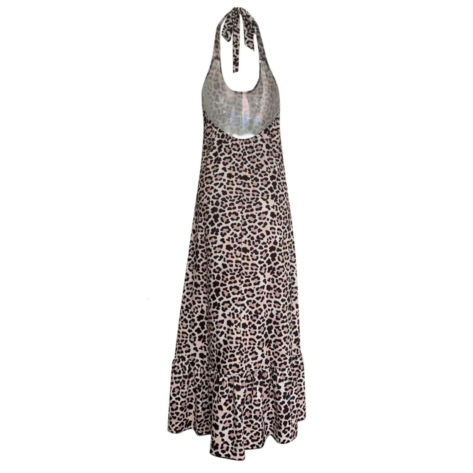 Dongdumaoyi Leopard Print Dress Woman Summer Sexy Swing Collar Spaghetti Straps Backless Ruffles Party Clubwear Skinny Vestidos