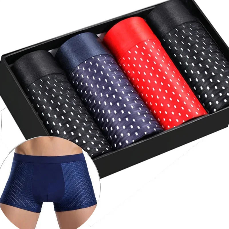 4 piecesbatch mens boxing shorts microfiber underwear elastic mesh ice silk shoes breathable shirt 250417