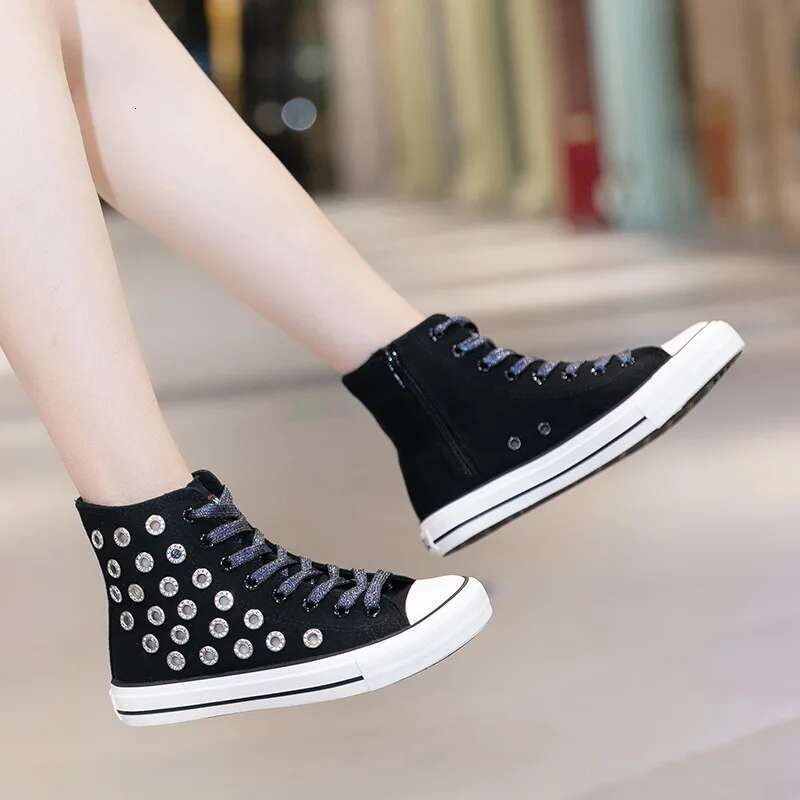 Spring and summer lace-up side zipper rivet breathable hole short canvas flat inner heightening large size women's shoes