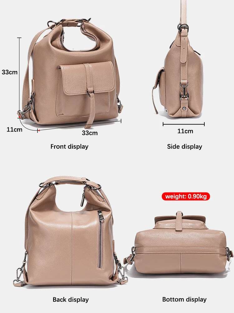 Zency Stylish Women Shoulder 100% Genuine Leather Large Capacity Handbag Multifunction Satchel Bag Backpack Trendy Bags