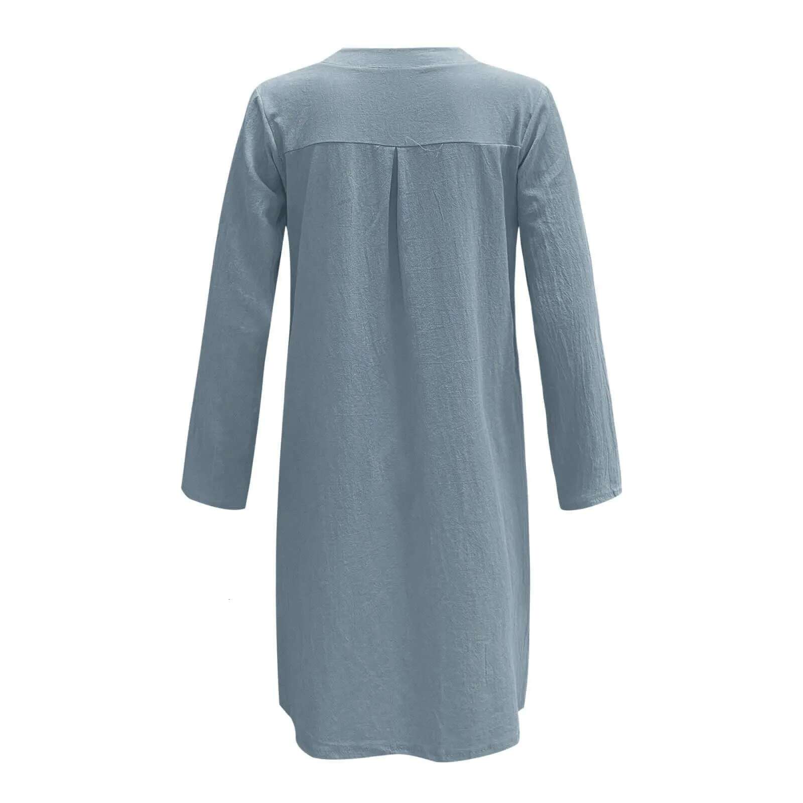 Dongdumaoyi Lady Cotton Linen Dress Retro Women Button Single Breasted Knee Length Solid Color Causal Beach Sundress Vestidos