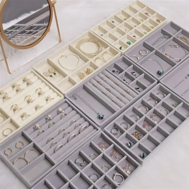 High Quality Portable Velvet Jewelry Ring Jewelry Display Organizer Box Tray Holder Earring Jewelry Storage Case Showcase 250424