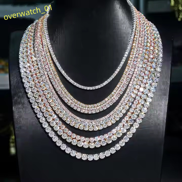 Custom Gra Jewelry 925 Sterling Silver Vvs Tennis Ice Out Lab Grown Diamond Mossanite Moissanite Necklace Chain for Women Men