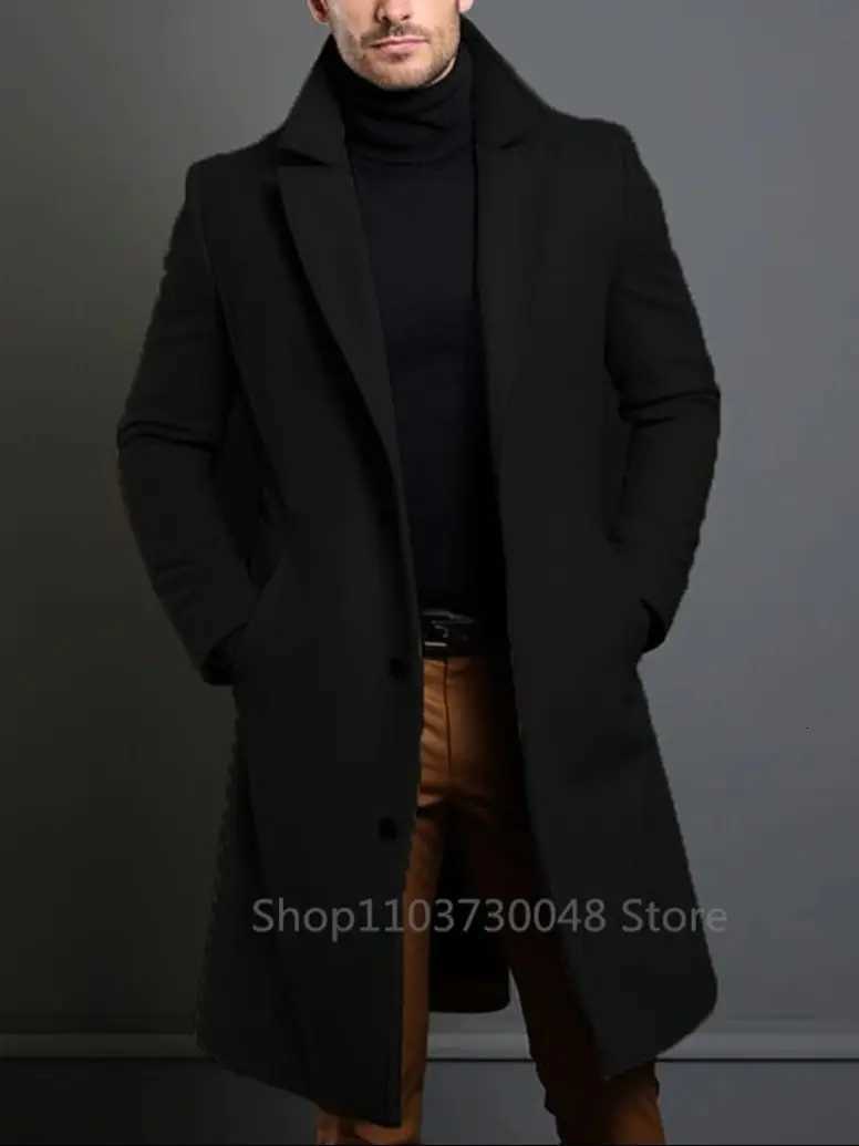 New Mens Coat Woolen Overcoat Windbreaker Navy Blue/Black Trench Autumn and Winter Outerwear Cardigan Jaqueta MasculinaT251125