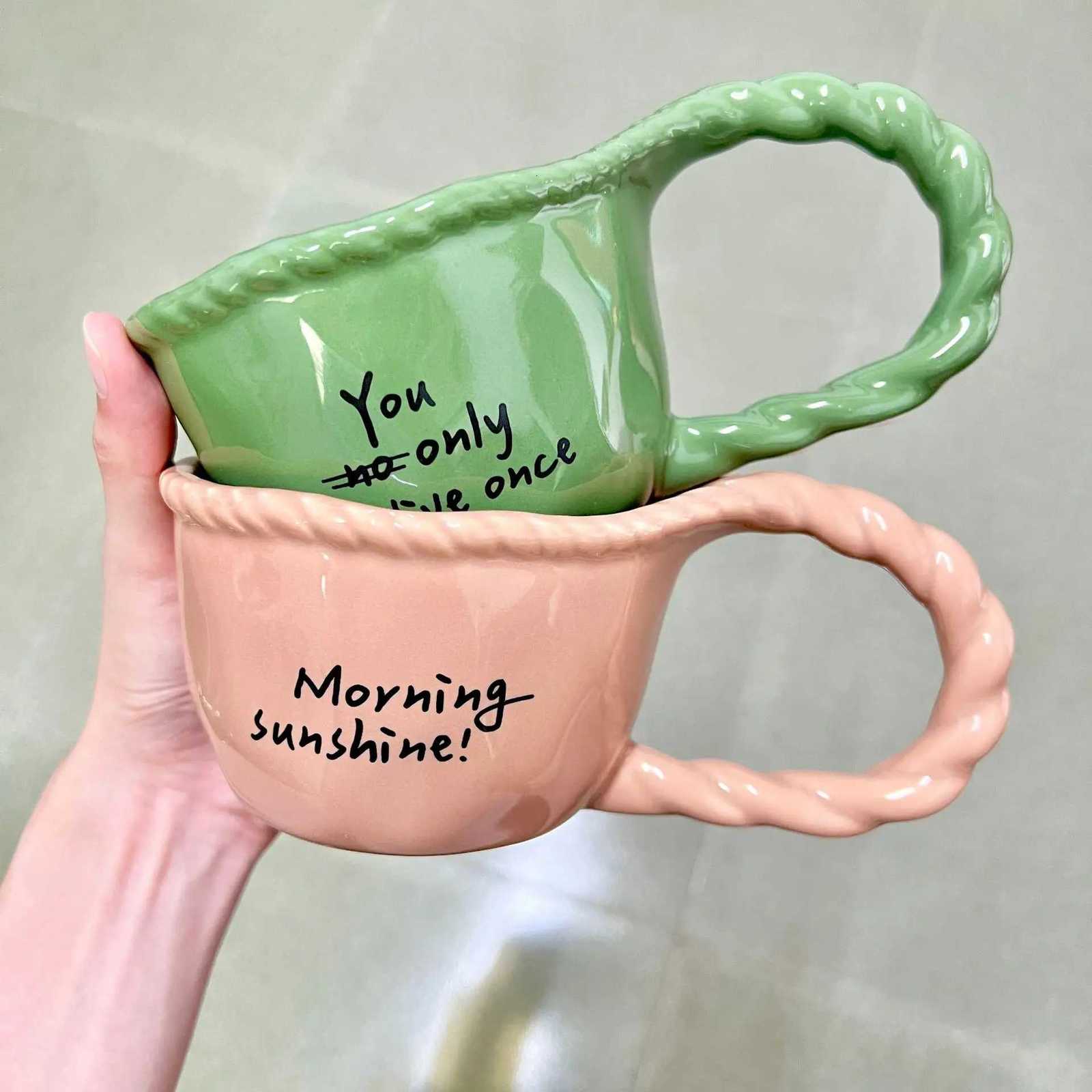Creative Design Ceramic Mug Milk Coffee Cup Home Office Drinking Cup Simple Style Mugs Gift for Girls Y251125