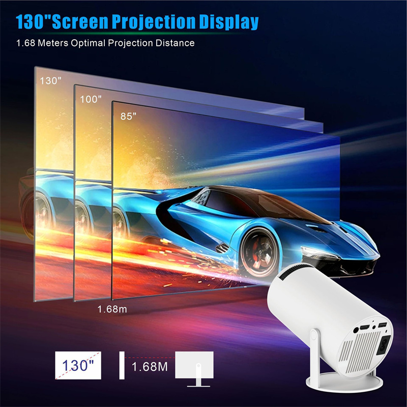 HY300 Pro Projector With Wifi6 and Bluetooth 4K 130'' Screen 1280*720P 160ANSI Portable Smart Projector 180 Degree Rotation H713 Chip Androi