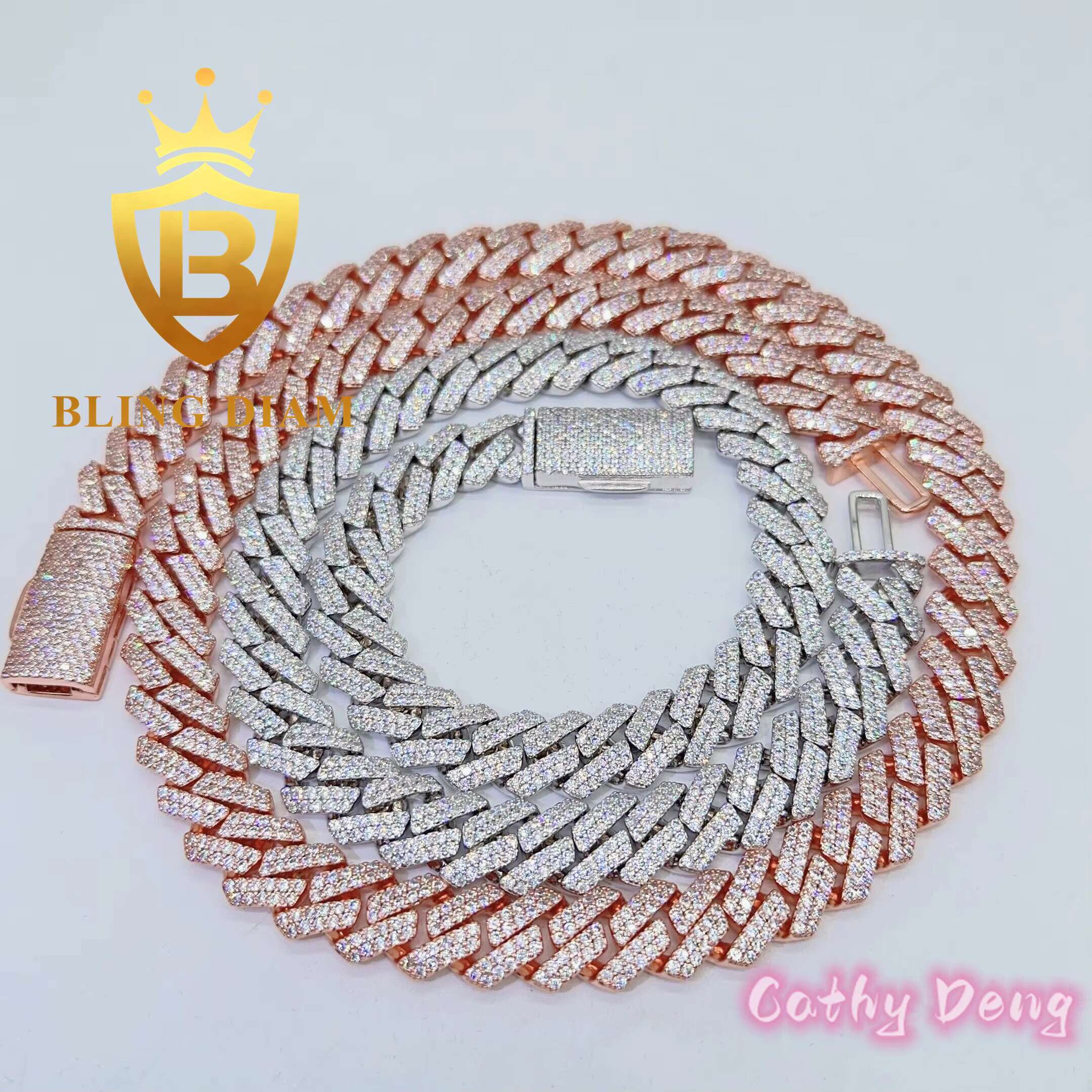 Hot Selling 13mm Hip Hop Mens Jewelry Iced Out Moissanite Cuban Link Chain Solid Silver Moissanite Bling Choker Necklace Chain