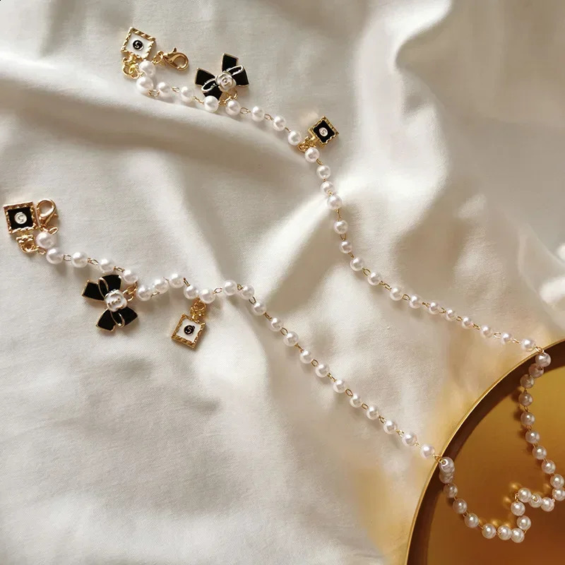 Black White Bow Pearl Glasses Chains Sunglasses Accessory for Women Lanyards Accessories 250424