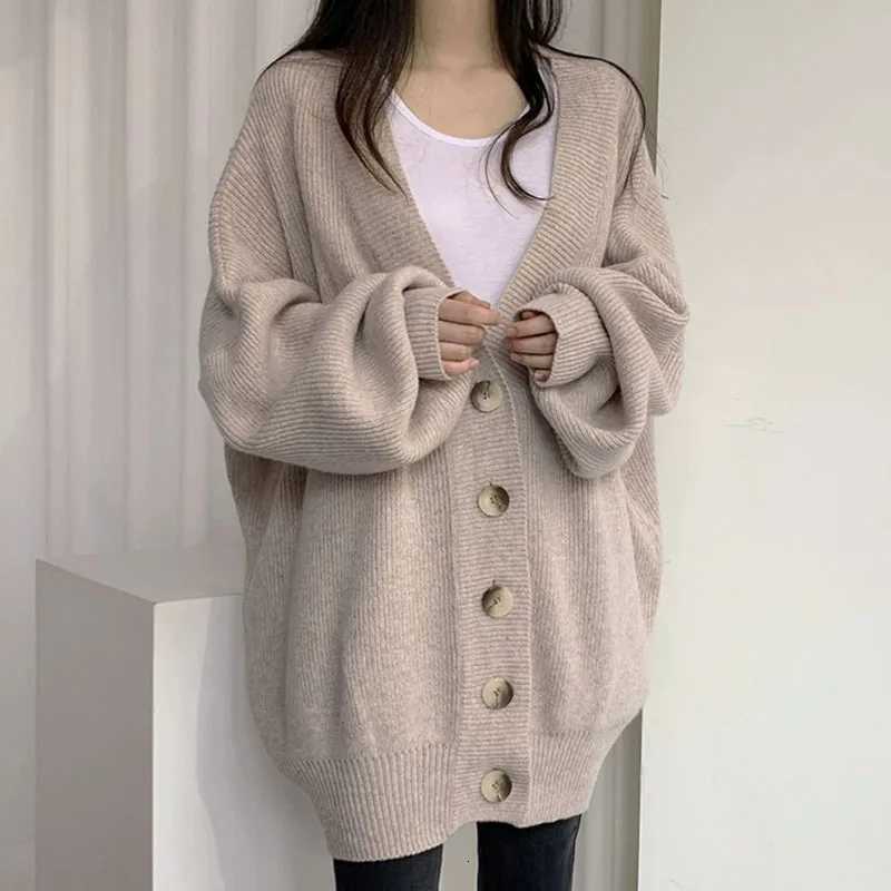 Autumn Winter Women Cardigan Sweater Casual All-Match Loose Long Sleeve Knitted Jackets Fashion V-Neck Single-Breasted SweatersT251125
