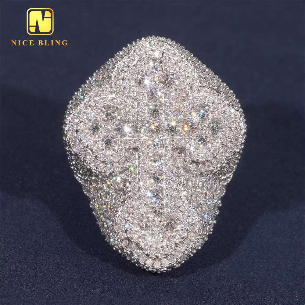 New Arrival Hip Hop Moissanite Jewelry Fashion 925 Silver Diamond Ring Men Iced Out Cross Moissanite Engagement Ring