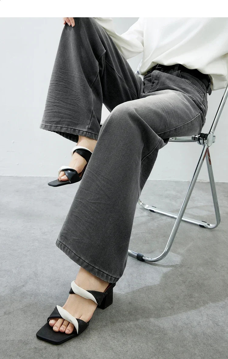 Sentubila wide leg cotton jeans 2025 spring casual straight length retro washed denim pants clothing W42N54179 250417