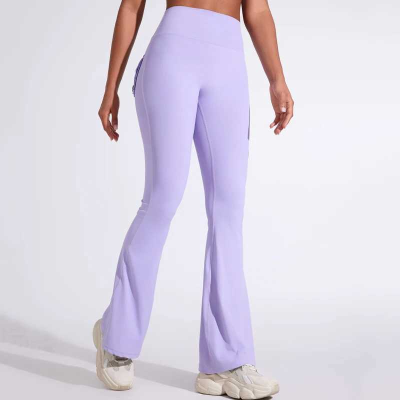 DIAS is suitable for womens pockets bell bottoms yoga high waist hip lifting fitness pants fast drying running fitness gymC250425