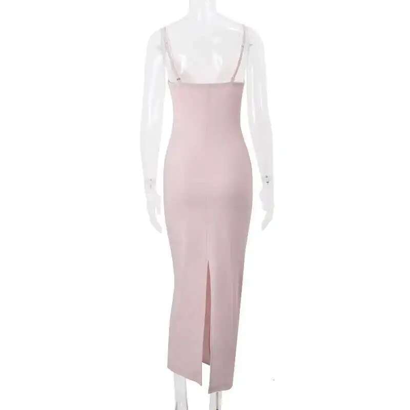 Dongdumaoyi Townlike Elegant Midi Long Slim Bodycon Dress Women Spaghetti Strap Spring Summer Mesh Nightclub Sexy Party Dresses