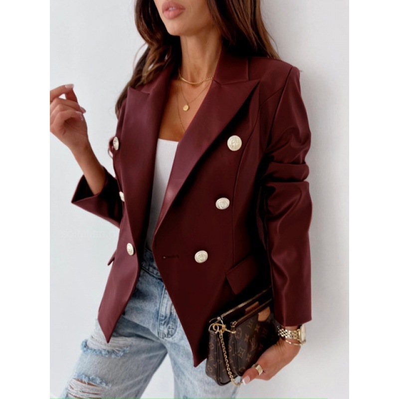 Autumn and winter new style long sleeve double breasted fashionable PU leather suit jacket