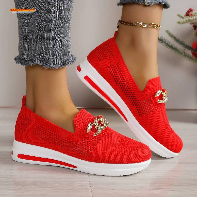 BreathableKnitLoafers for Women Plus Size 43LightweightSoftSoleFlats Woman 2024Autumn Anti-Slip Casual Shoes Ladies ddmykukumalu