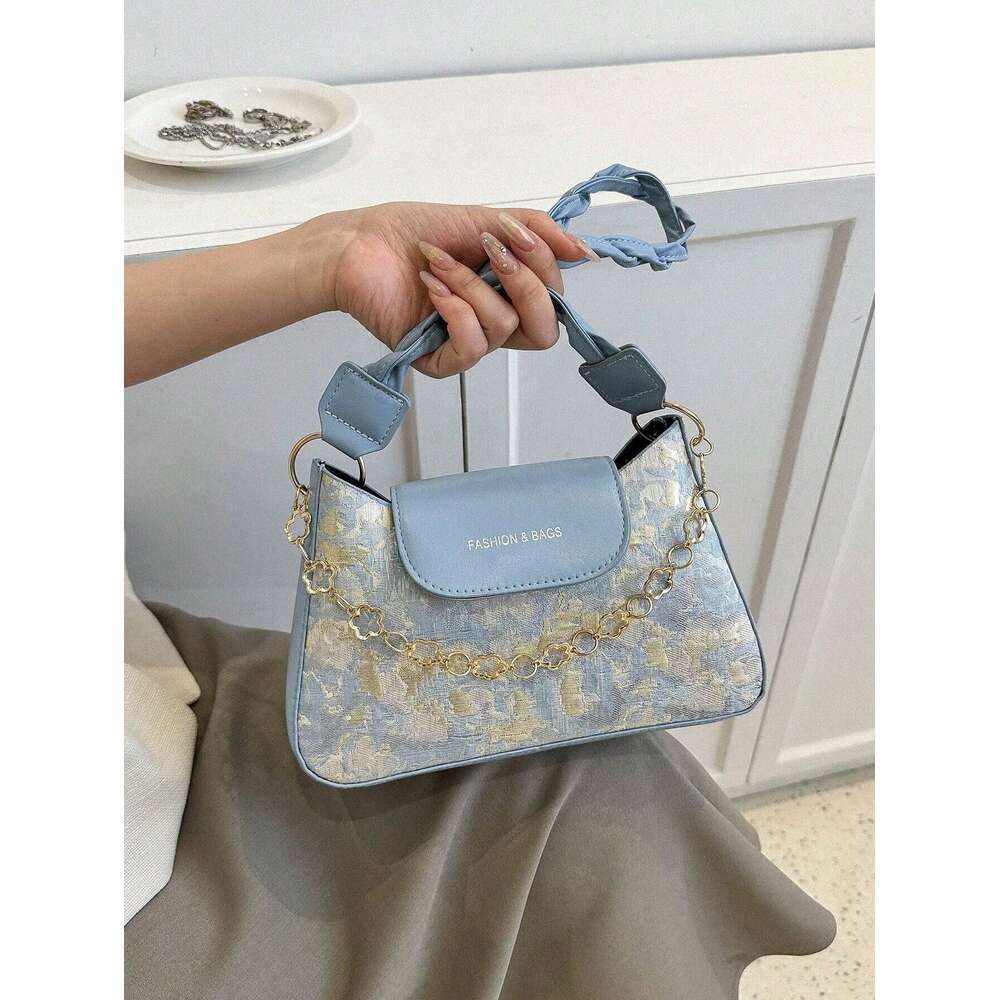 Vintage Decoration Women's Single Flower Pattern Shoulder Bag For Women, Chain Decor Underarm Purse