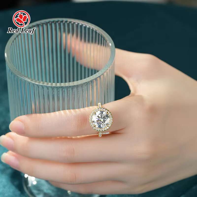Redleaf Fine Jewelry Classic 3CT Round Moissanite Ring 925 Sterling Silver 18k Gold Plated Engagement Diamond Ring