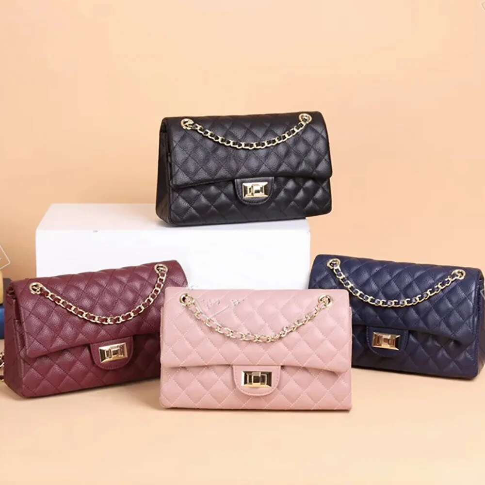 2025 New Tweed Style High-End Feel Single Shoulder Slant Cross Leather Harness Soft Texture Underarm Bag Chain Strap