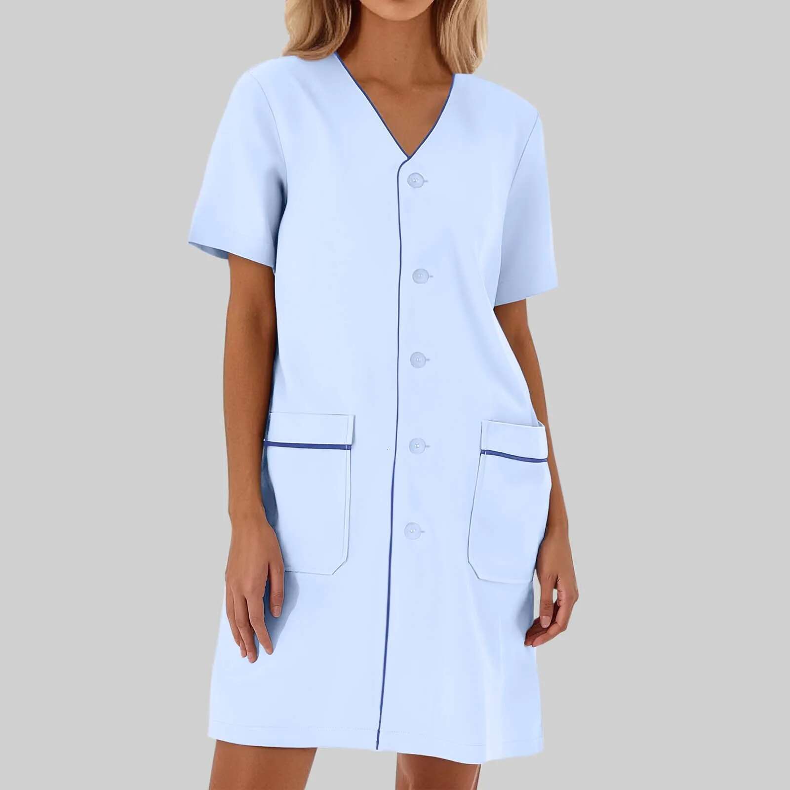 Dongdumaoyi Scrub Uniforms Dress Robe White Women Nursing Scrubs Jacket SPA Beautician Veterinary Work Wear Uniform