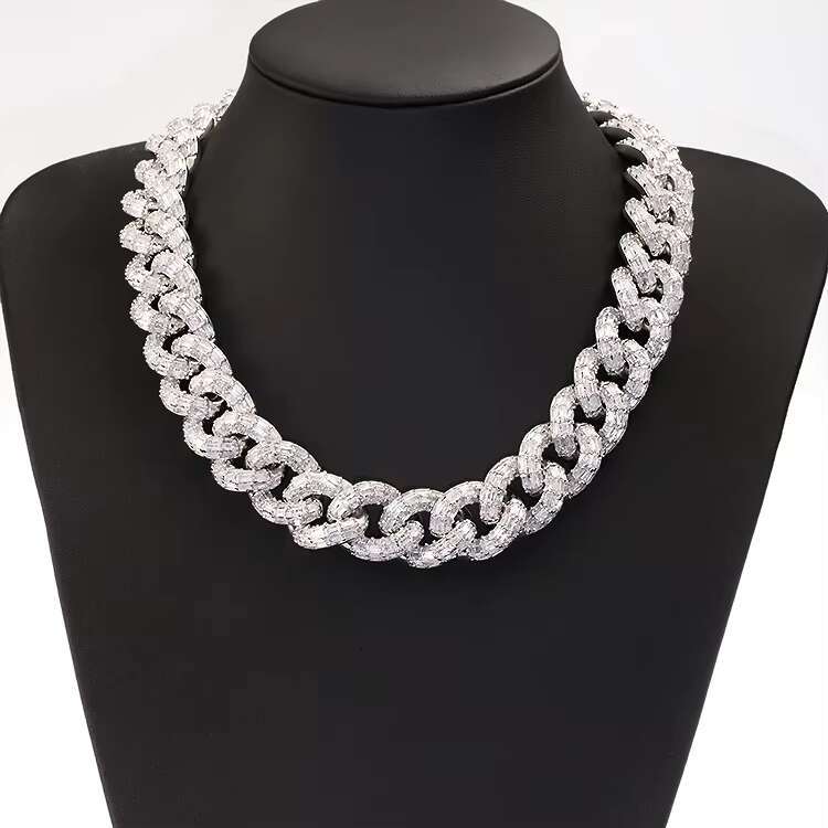 Luxury Jewelry 21mm Wide Sterling Silver D Color VVS Clarity Emerald Cut Moissanite Baguette Diamond Cuban Link Chain