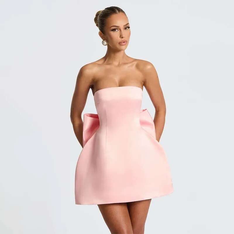 Dongdumaoyi Townlike Bow Backless Nightclub Sexy Party Dress Women Mini Spring Summer Strapless Slim Bodycon Dresses