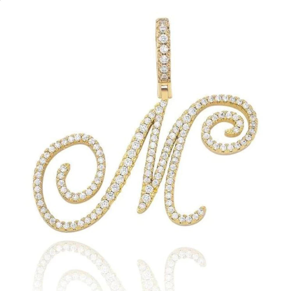 Cursive Letters 26 Initial Letter Pendant Necklace Hip Hop Jewelry Gold Silver Color 26 Alphabet Pendant Necklaces 250425