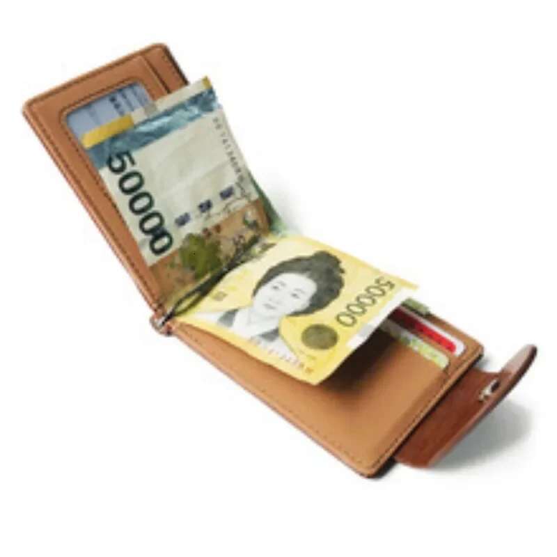 Leather Men Clips Metal Solid Wallets Credit Dollar Purses Money Portafoglio Wallet For Male Minimalist Card Holder