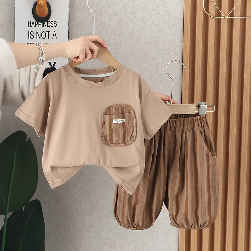 Summer Kids Boy Clothes Children Clothing Suit Tops Short-sleeve T-shirt Pants 2pcs/set Sport Infant Clothing 0-5 Years 250424