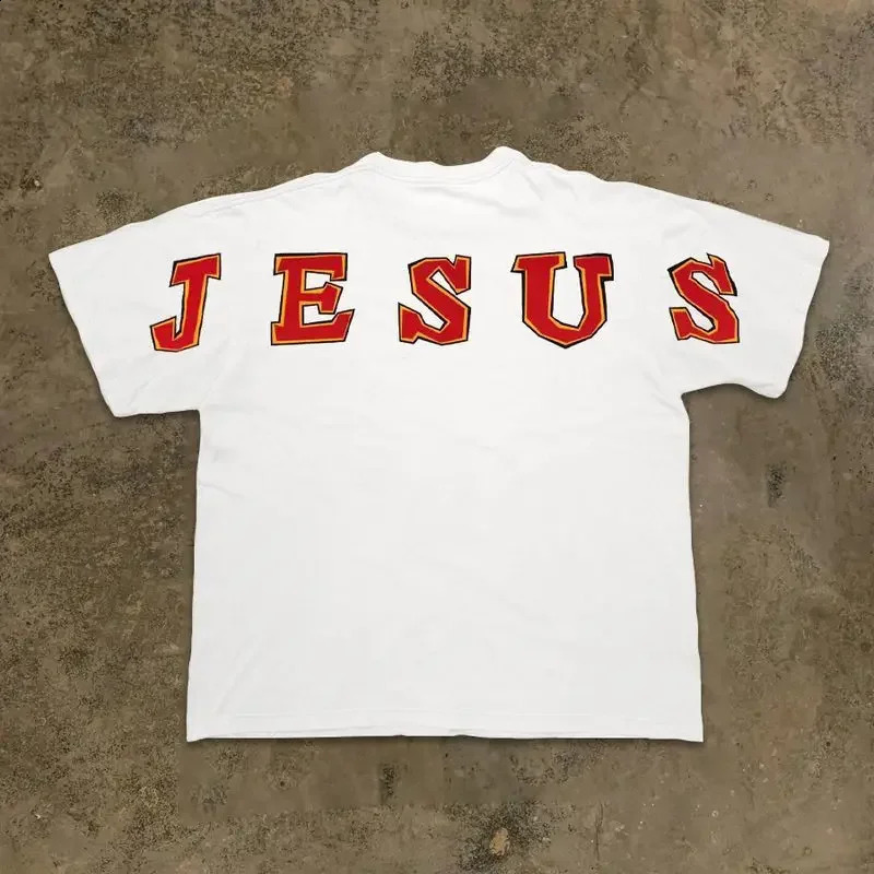 Jesus print mens Tshirt cotton casual Oneck short sleeved womens streetwear hiphop style oversized highquality top 250417