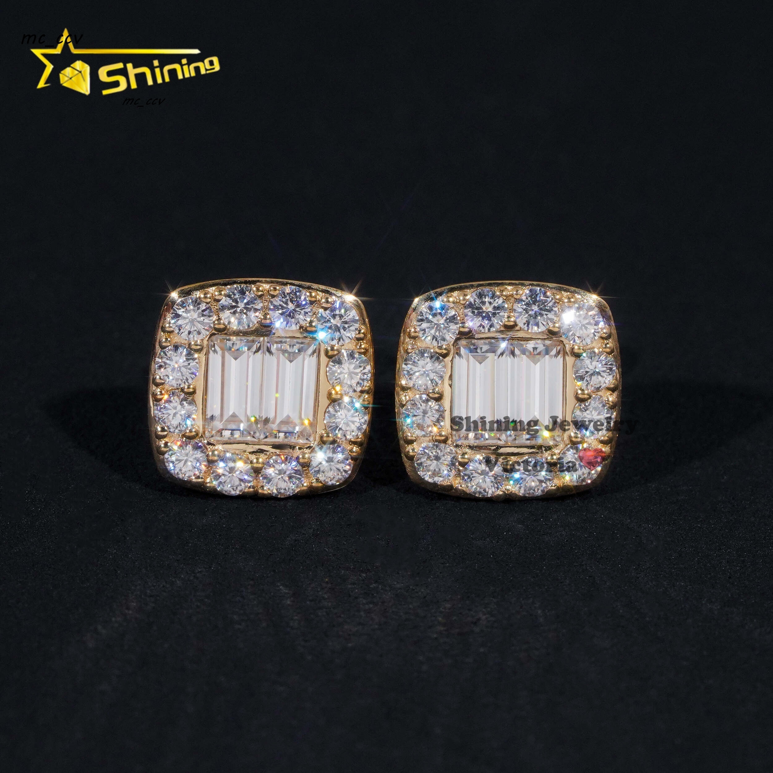 Luxury Baguette Lab Grown Diamond Earrings Iced Out Jewelry 10K 14K 18K Soild Gold Hip Hop Moissanite Stud Earrings