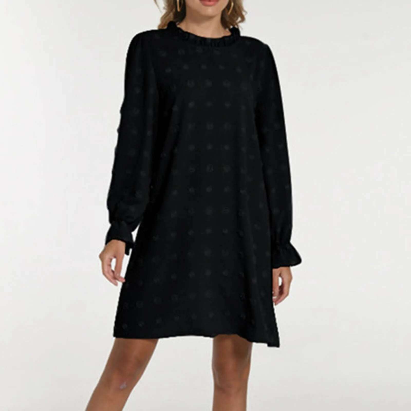 Dongdumaoyi Women Dress Bubble Embroidered Hairball Jacquard Long Sleeve Summer Wedding Guest Casual Mini Dresses For