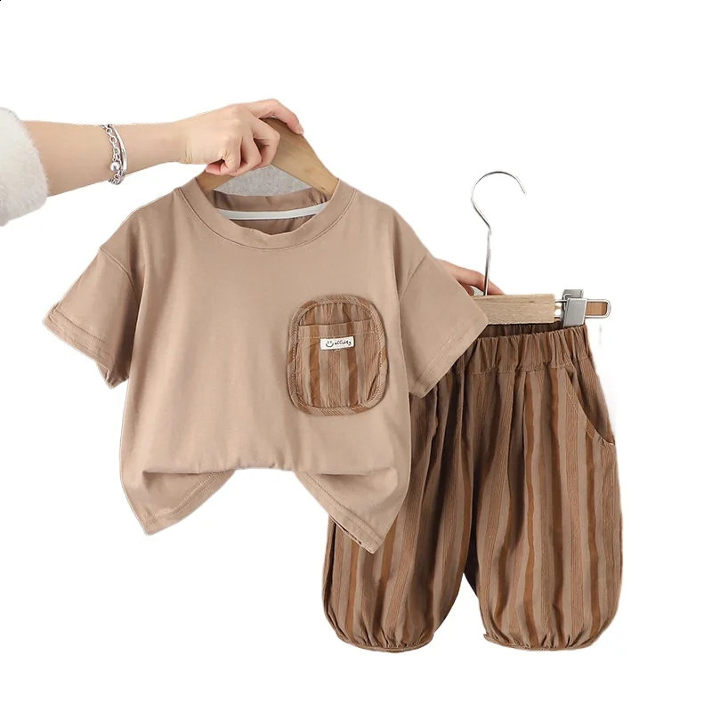 Summer Kids Boy Clothes Children Clothing Suit Tops Short-sleeve T-shirt Pants 2pcs/set Sport Infant Clothing 0-5 Years 250424