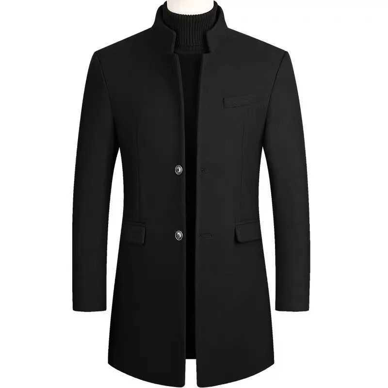 Autumn and winter mens woolen overcoat mid-length trench coat with cotton and thick mens jacket middle-aged overcoatT251125