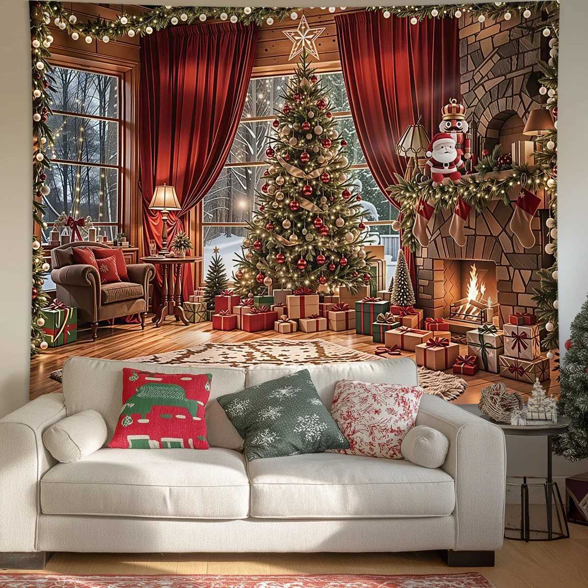1pc Christmas decoration tapestry home decoration Christmas tree window and forest New Year photography background tapestryM251125