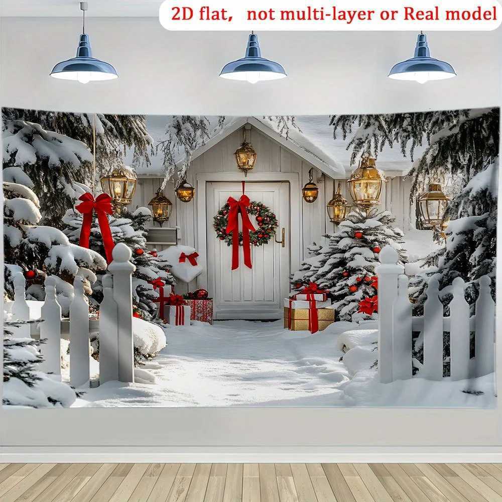 VIKAMA Winter Wonderland Christmas Banner Christmas Decorations Snowy Cottage Scene Party Photography Backdrop Nordic StyleM251125