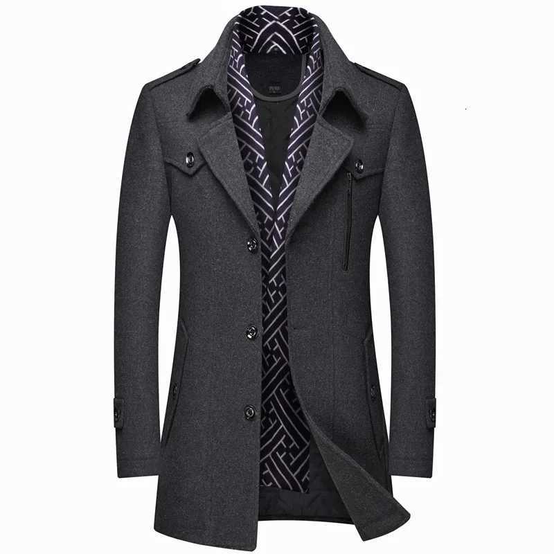 LIBIELIY 2024 Winter Men Wool Coats Fashion Middle Long Scarf Collar Cotton-Padded Thick Warm Woolen Coat Male Trench Coat OvercT251125